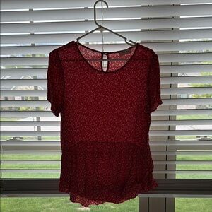 Orange Creek Red Peplum Cut Out Blouse